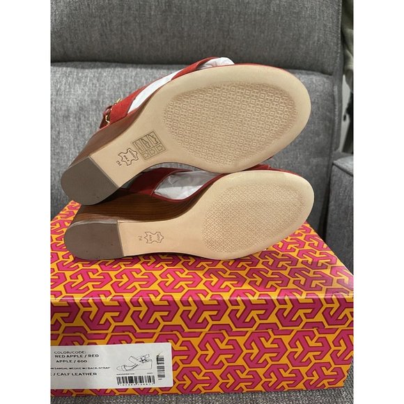 NIB Tory Burch Mini Benton Red Apple Kid Suede Wedge Sandals $298 - Picture 10 of 10